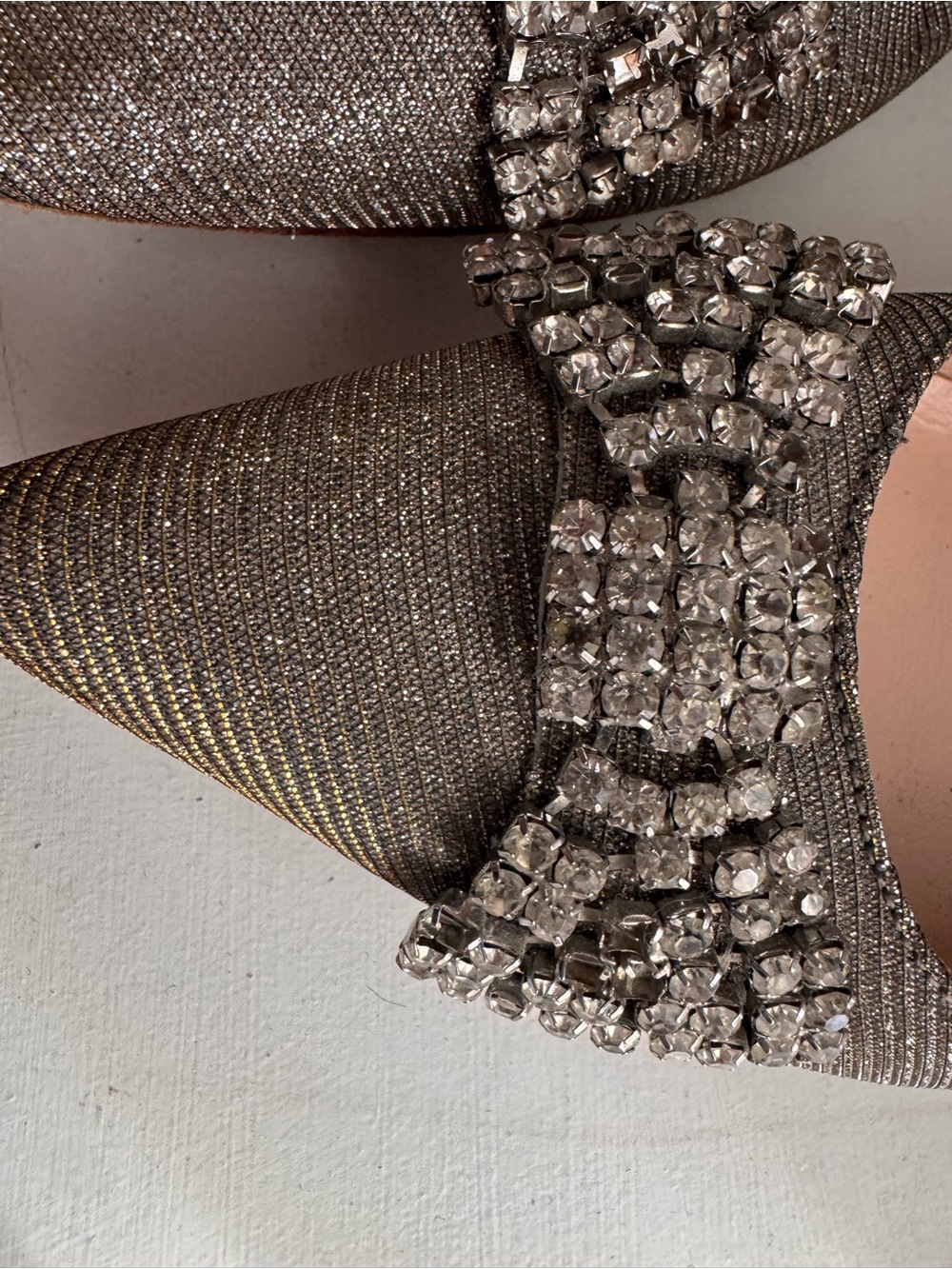 Kate Spade Metallic Pointed-Toe Crystal Bow Flats - Pewter/Gold/Silver - Picture 5 of 7